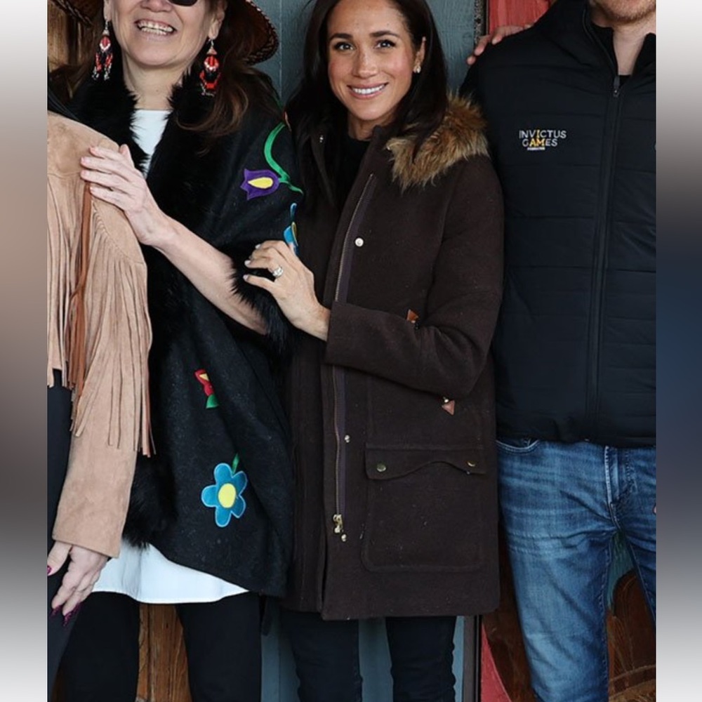 J CREW ‘Chateau Parka’ in Heather dark walnut ASO Meghan Markle